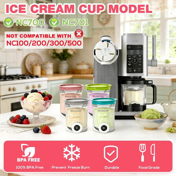 4 Stück Ersatz für Ninja Creami Deluxe Behälter Pints und Deckel,500ML Eismaschine Creamy Passend fü
