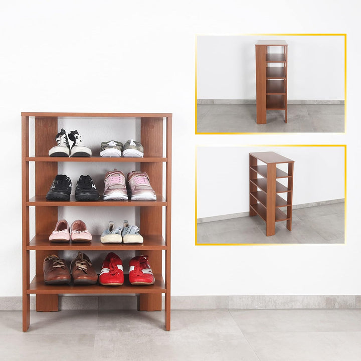 RICOO Schuhregal schmal und hoch 88x60x32cm Standregal Pressholz Eiche Dunkelbraun Rustikal WM040-ER