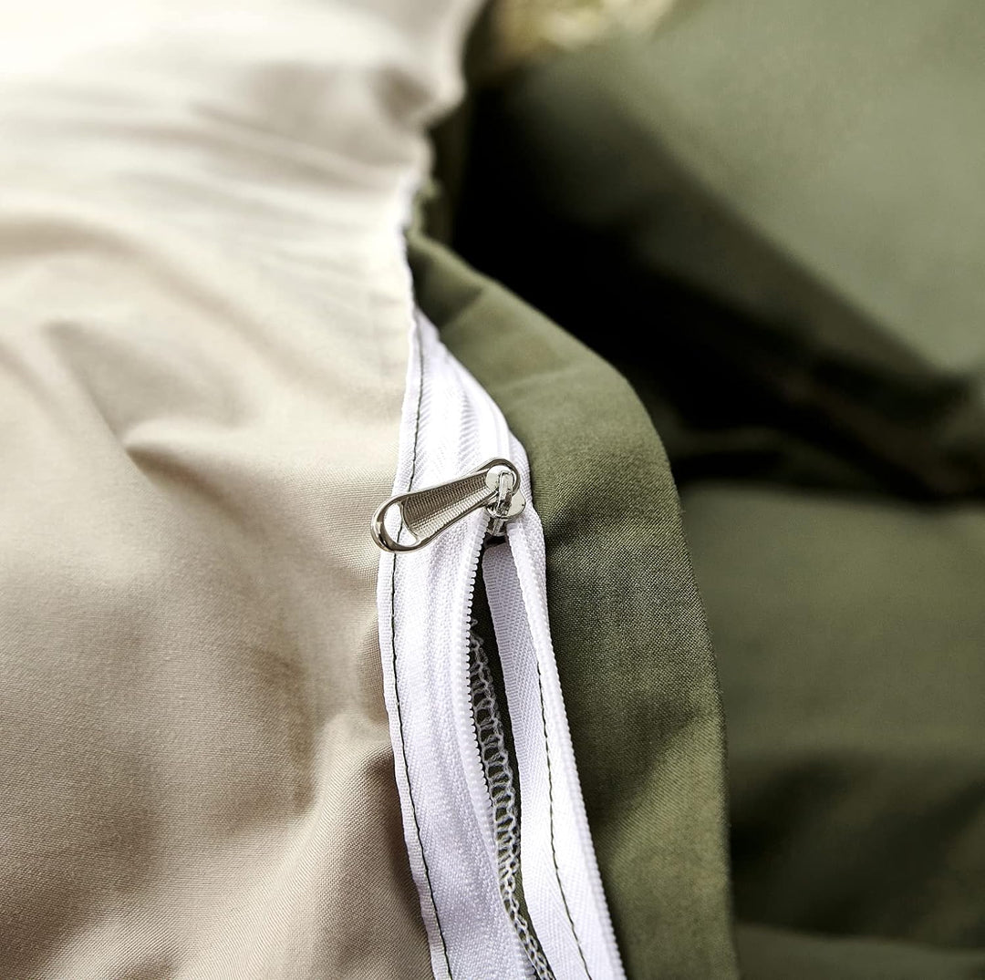 Damier Bettwäsche Grün 220×240cm Olivgrün Beige Unifarben Bettbezug Set 3 Teilig Superweiches Microf