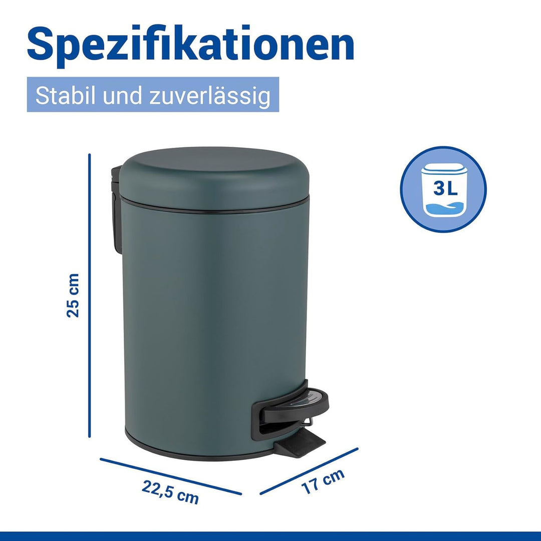 WENKO Kosmetikeimer 3 Liter, Stahl, herausnehmbarer Inneneimer mit Müllbeutelhalter, Mülleimer fürs