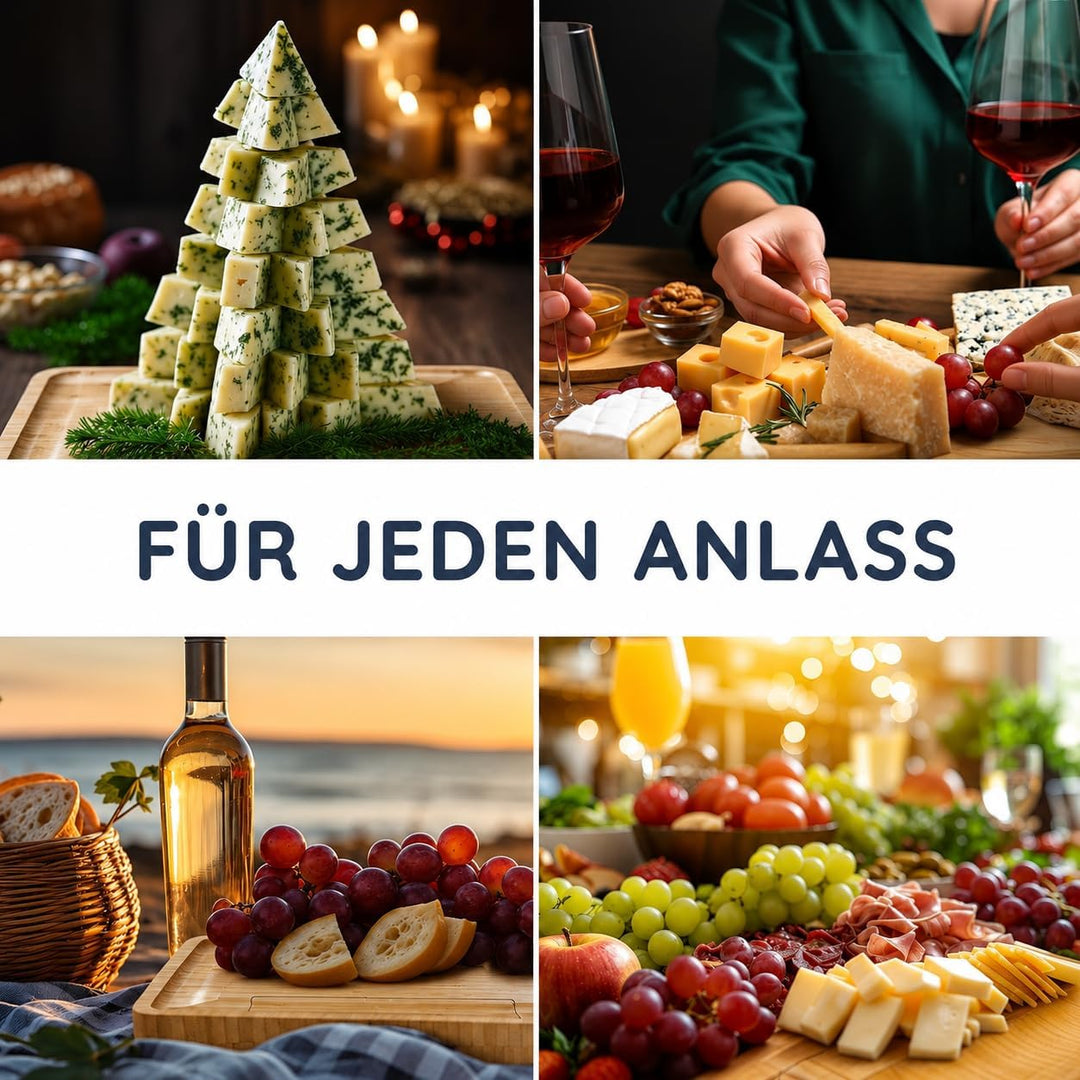 CUQOO Käsebrett-Set mit rundem Holzbrett mit integriertem herausziehbarem Messerfach, 3 Edelstahlmes