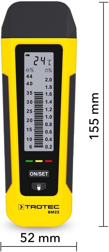 TROTEC Feuchtigkeitsmessgerät BM22 – Für Wand, Holz, Estrich – Messbereich 6-44%, Abschaltautomatik,