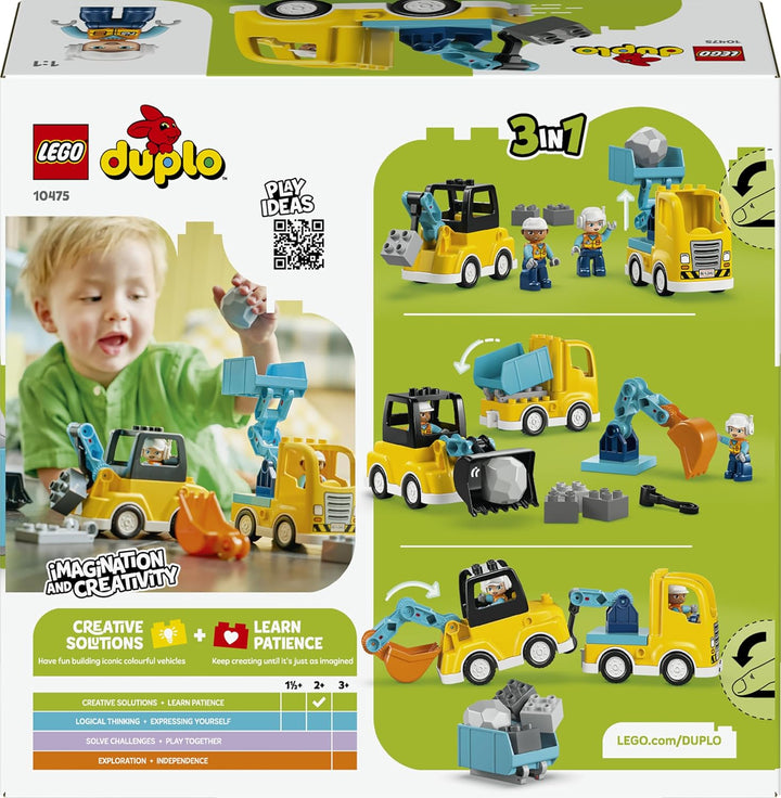 LEGO DUPLO 3-in-1 Baufahrzeuge - Pädagogisches Montessori Spielzeug für Kleinkinder mit Lastwagen, B