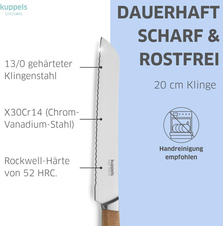 Kuppels Brotmesser WOOD | Brotmesser mit Wellenschliff | Klingenlänge 20 cm | scharfes Küchenmesser