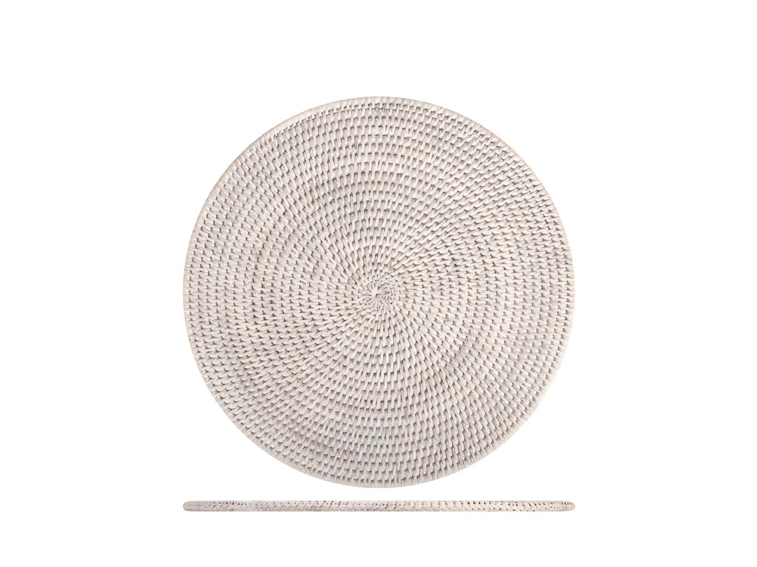 H&H Runde Tischunterlage aus weissem Rattan – Ø 36 cm, handgefertigt | Stilvolles Platzset für Deko