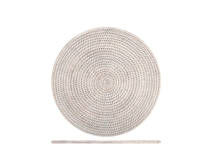 H&H Runde Tischunterlage aus weissem Rattan – Ø 36 cm, handgefertigt | Stilvolles Platzset für Deko