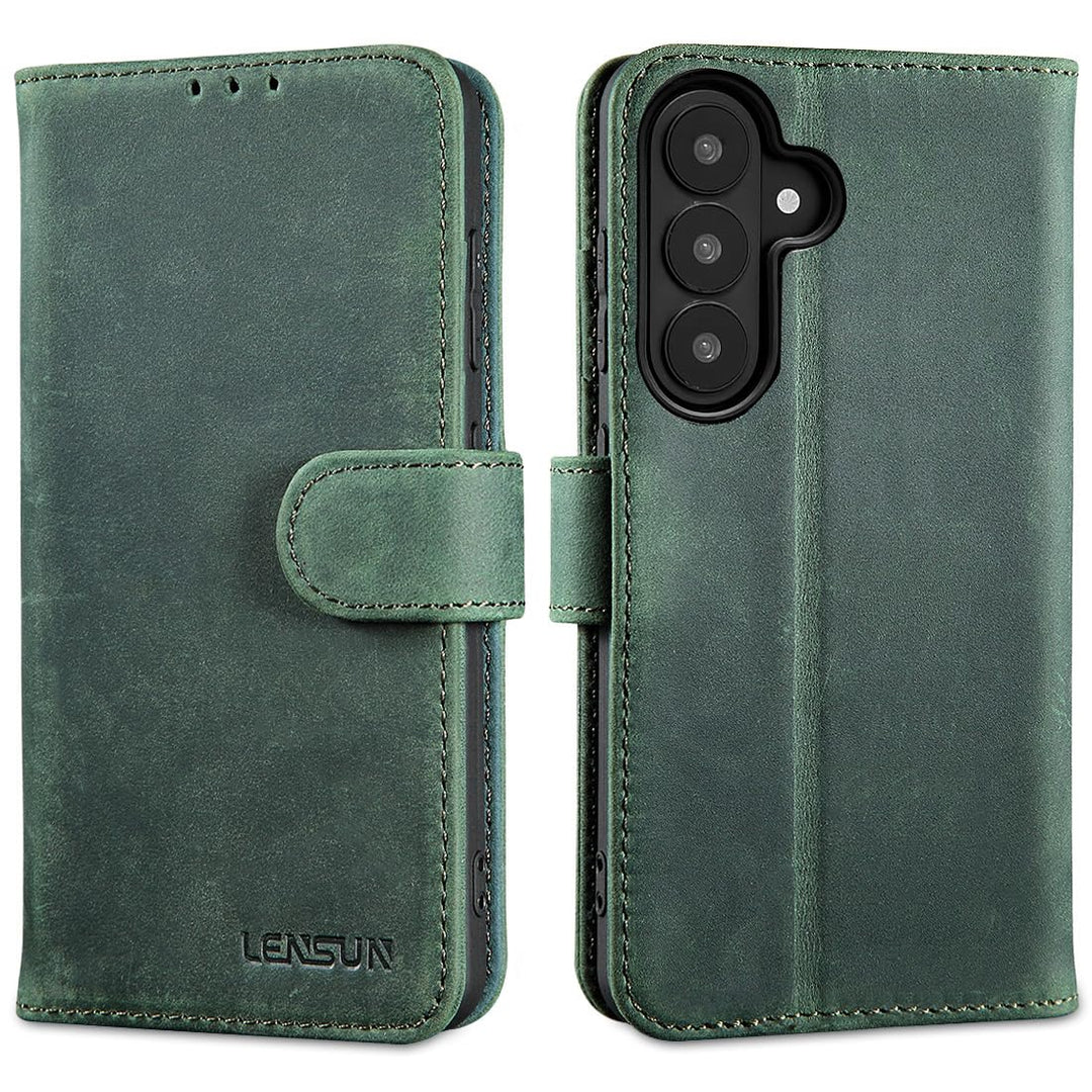 LENSUN Echtleder Hülle für Samsung Galaxy S26, Handyhülle Echtes Leder [RFID Blocker][Magnetverschlu