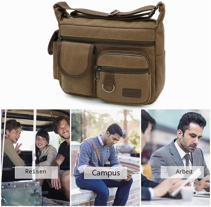 FANDARE Umhängetasche Schultertasche 7.9 inch iPad Tasche Unisex Vintage Canvas Messenger Tasche für