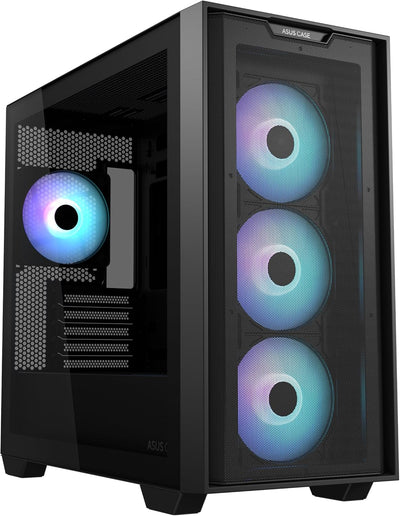 ASUS A21 Plus TG ARGB Black microATX PC Gehäuse (vorinstallierte ARGB-Lüfter, Mesh Frontpanel, kompa