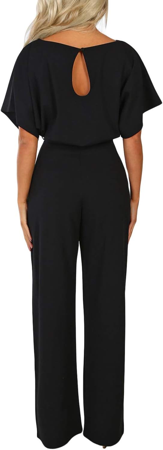 Dokotoo Damen Kurzarm Lang Jumpsuit Elegant Overall Jumpsuits O-Ausschnitt Playsuit Romper Hosenanzu