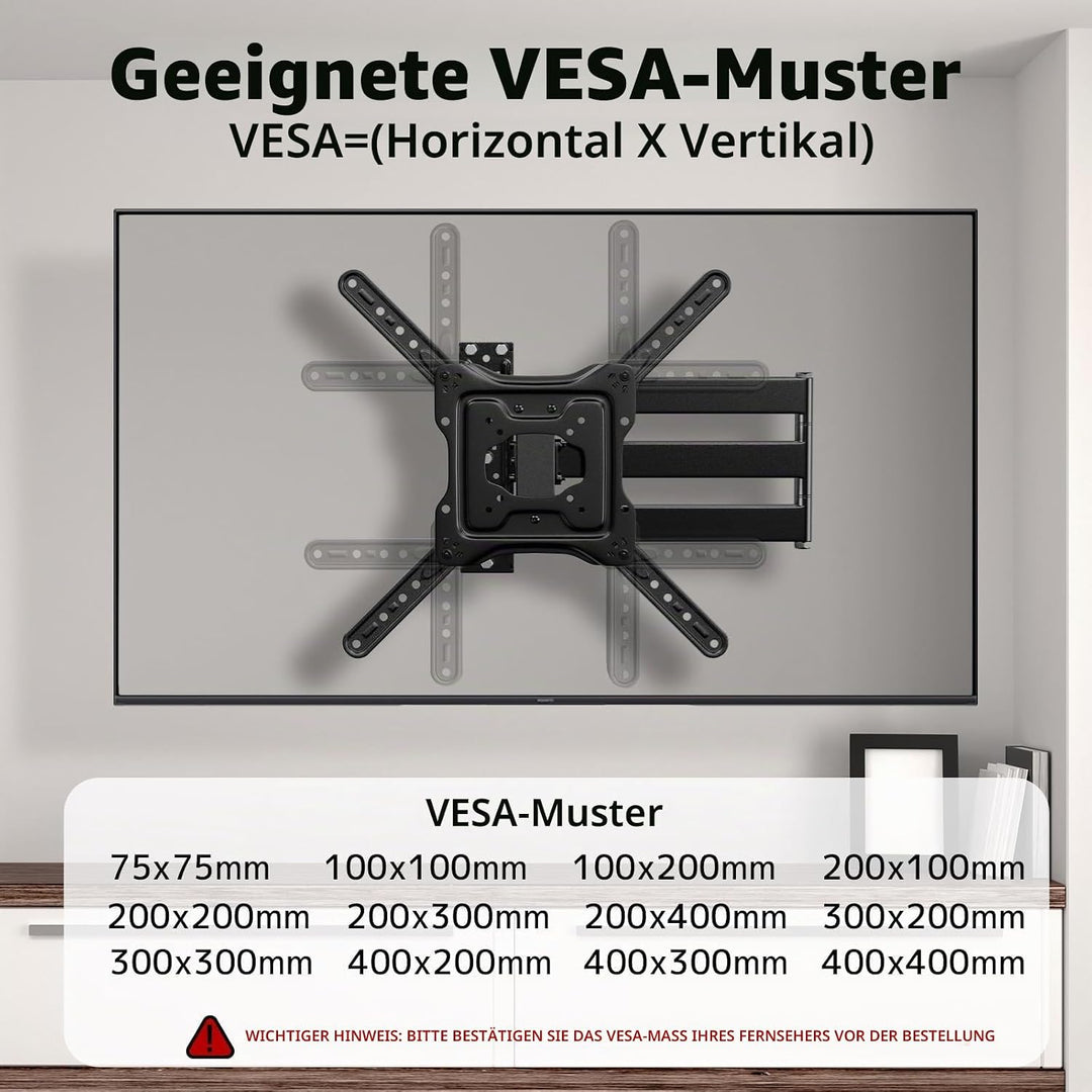 TV Wandhalterung mit 728 mm langem Schwenkarm, für 23–65 Zoll Fernseher, neigbar &amp; drehbar, VESA 400