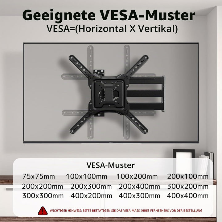 TV Wandhalterung mit 728 mm langem Schwenkarm, für 23–65 Zoll Fernseher, neigbar &amp; drehbar, VESA 400