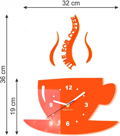 FLEXISTYLE Tasse Time for Coffee Moderne Küche (Zeit für Kaffee) Wanduhr, orange, 3D römisch, wanduh
