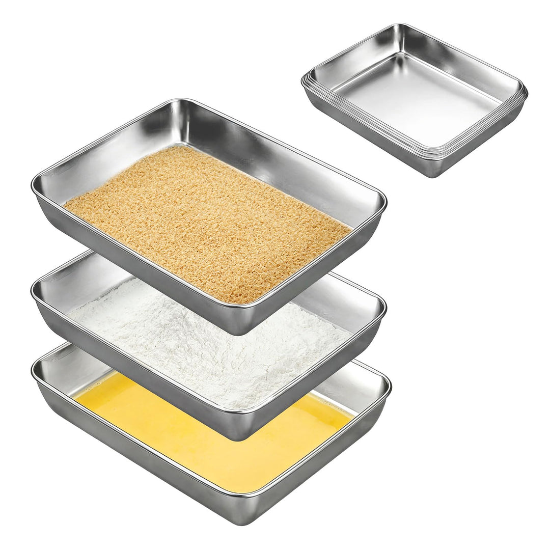 CHENGCKJ Panierschalen Set 6 Teilig Edelstahl Schale Rechteckig 25 x 19 x 5 cm Panierstrasse Schnitz
