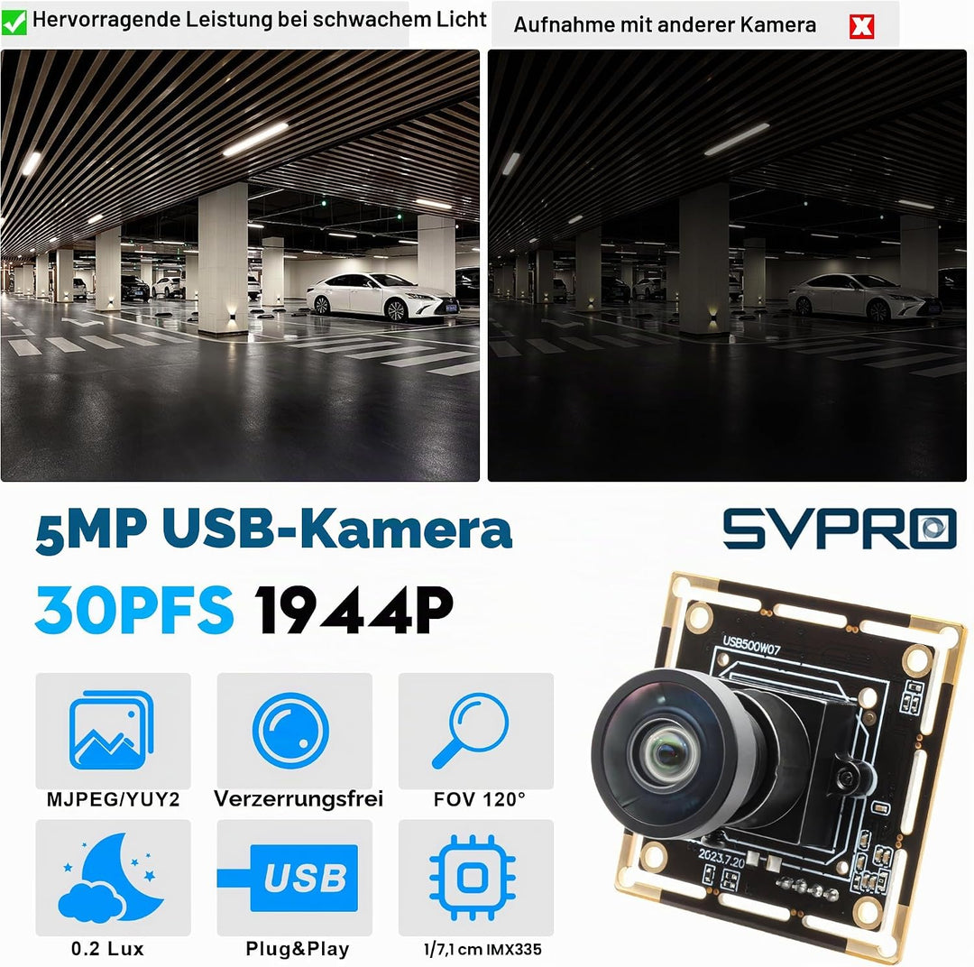 Svpro 5MP 30FPS USB Kameramodul mit M12 120 Grad Weitwinkel Webcam Board IMX335 Low Light Kamera Boa