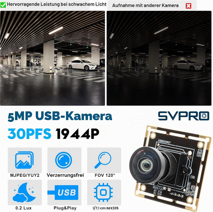 Svpro 5MP 30FPS USB Kameramodul mit M12 120 Grad Weitwinkel Webcam Board IMX335 Low Light Kamera Boa