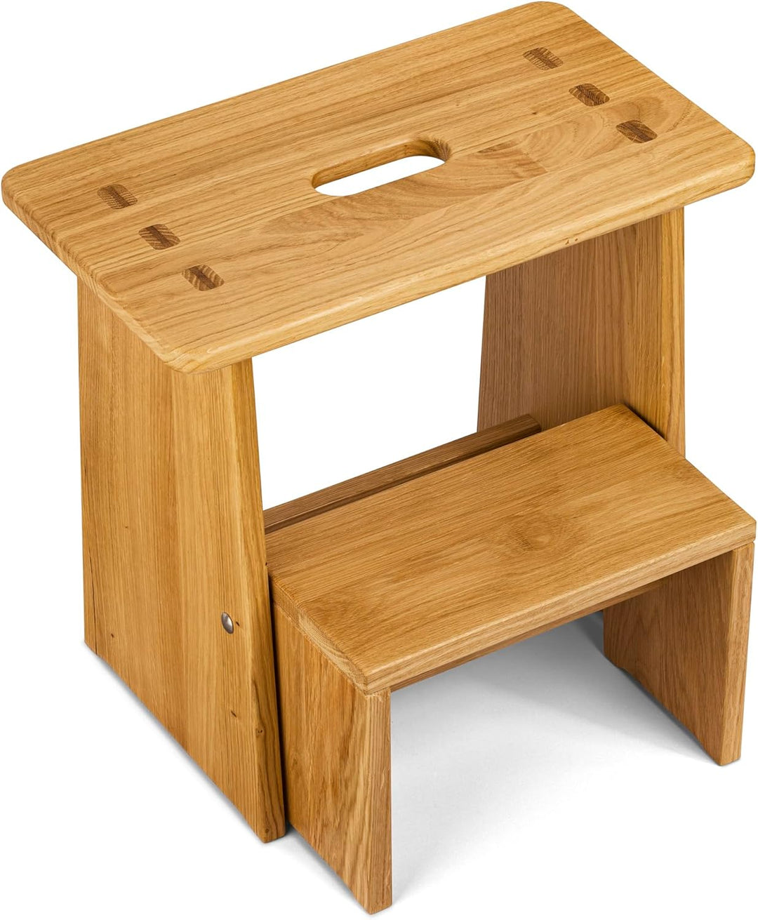 Tritthocker, Sitzhocker Holz, stabil in Eiche Natur Massivholz, für Kinder und die ganze Familie, Ei