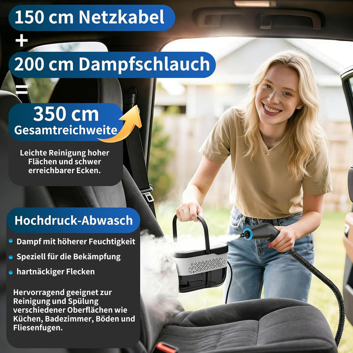 Dampfreiniger Handgerät, 2500W Handdampfreiniger, 8 Düsen, 6 Dampfstufen, 1250 ML Tank, 105℃ Hochtem