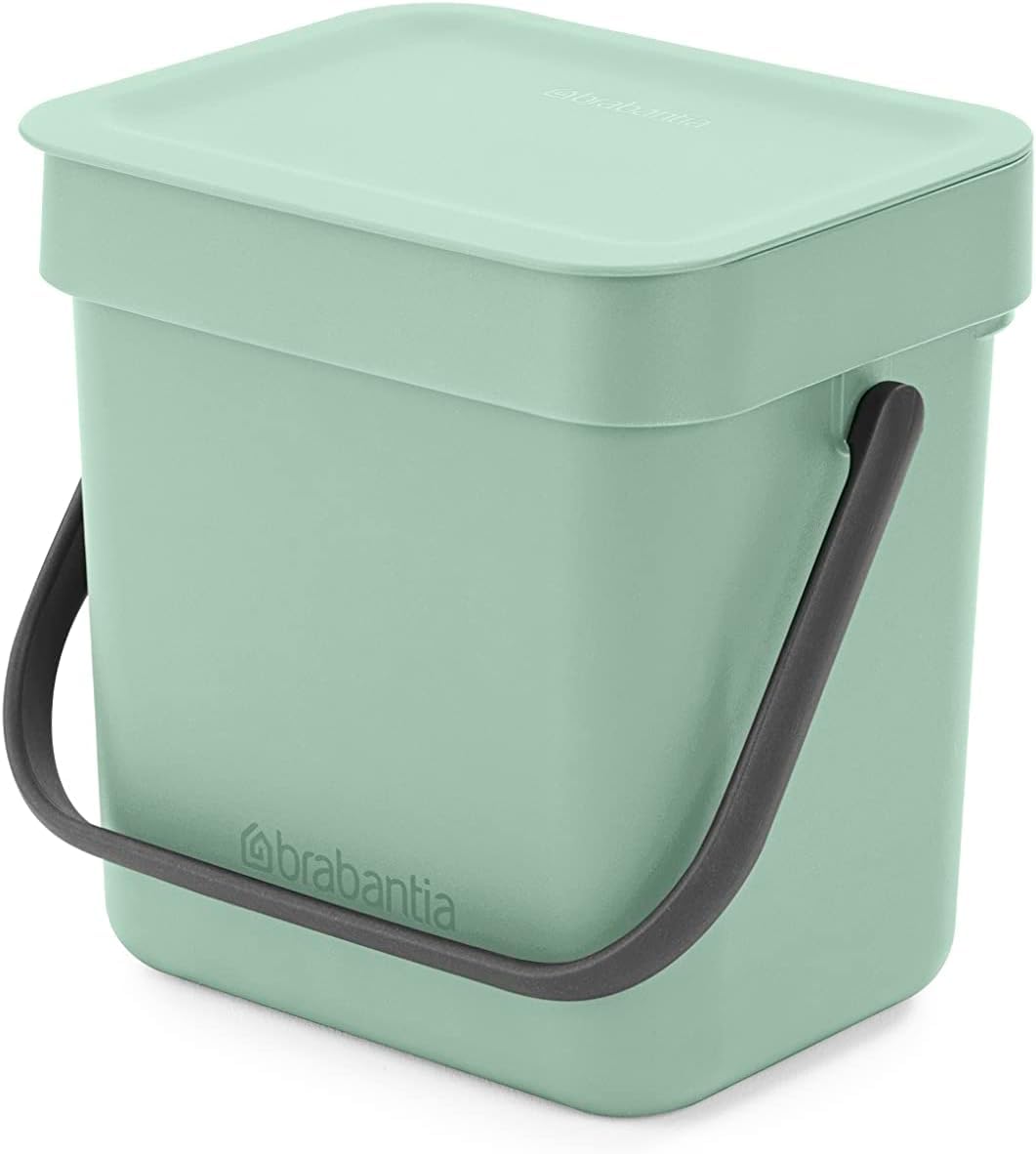 Brabantia Sort & Go Abfalleimer mit Deckel 3 L (hellgrün), platzsparender Biomüll Behälter mit Griff