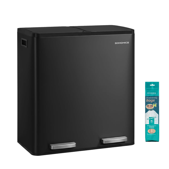 SONGMICS Mülleimer Küche, 2 x 30 L, Mülltrennsystem 2 Fächer, Abfalleimer mit 15 Müllbeuteln, Tretmü