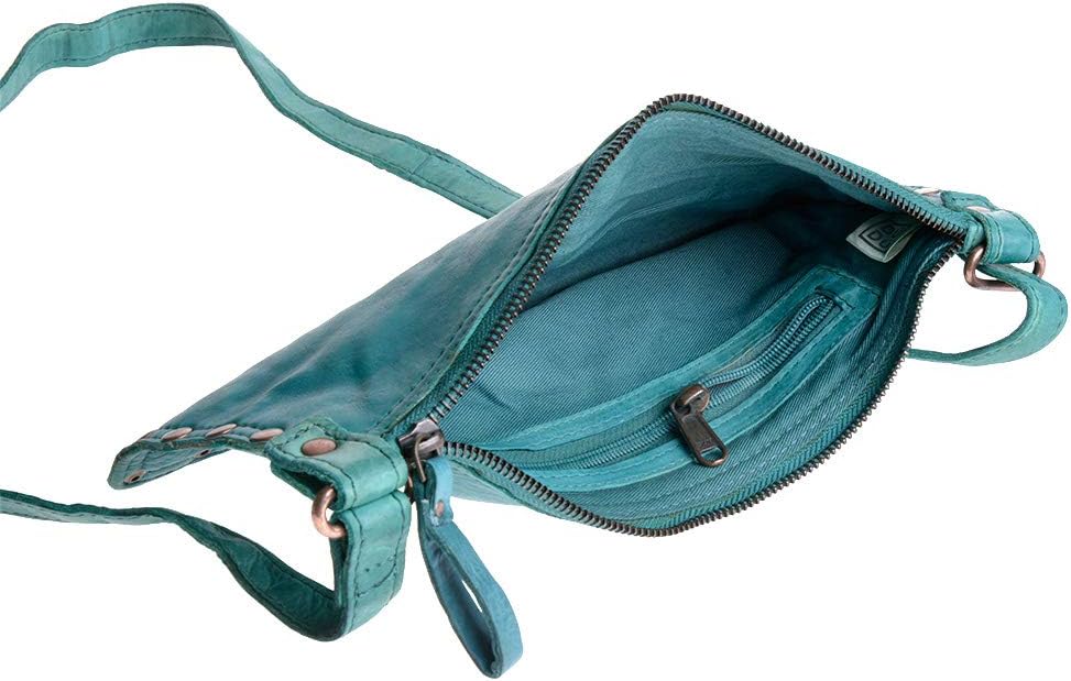 Damen Umhängetasche in gewaschenem Leder Nieten und Träger von DuDu Malachite Green