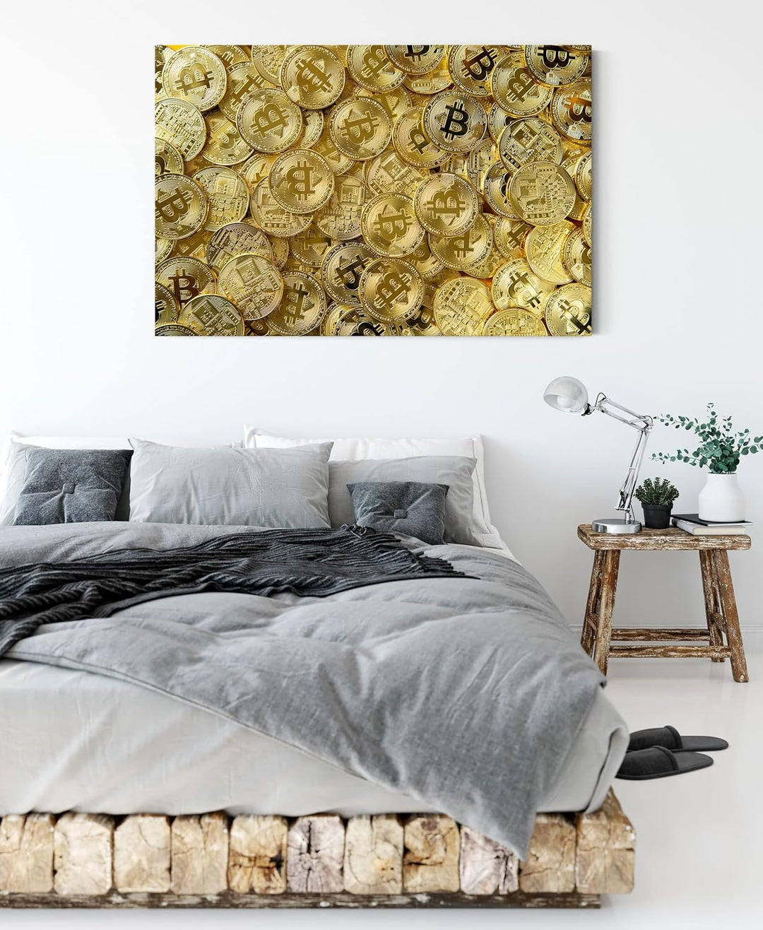 Pixxprint Bitcoins BTC Coin als Leinwandbild | Grösse: 120x80 cm | Wandbild | Kunstdruck | fertig be