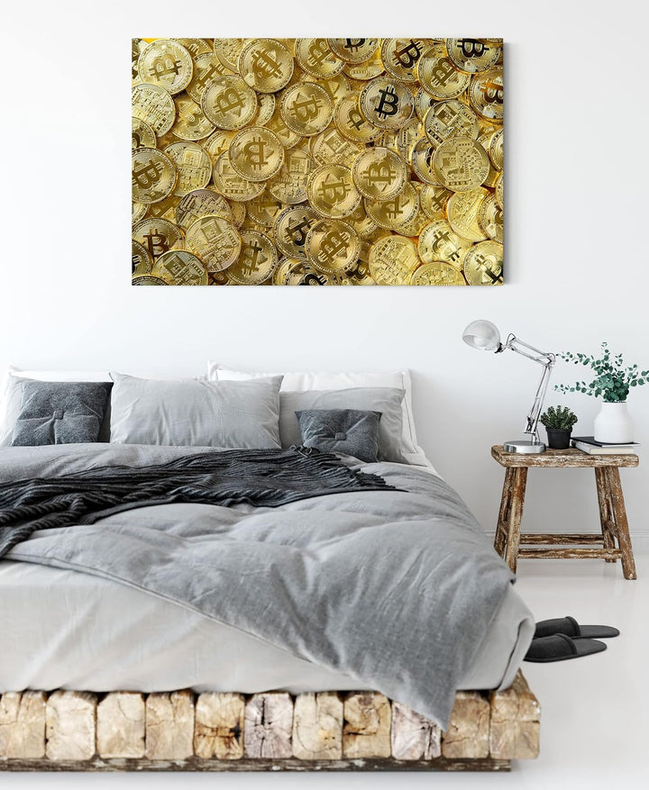 Pixxprint Bitcoins BTC Coin als Leinwandbild | Grösse: 120x80 cm | Wandbild | Kunstdruck | fertig be