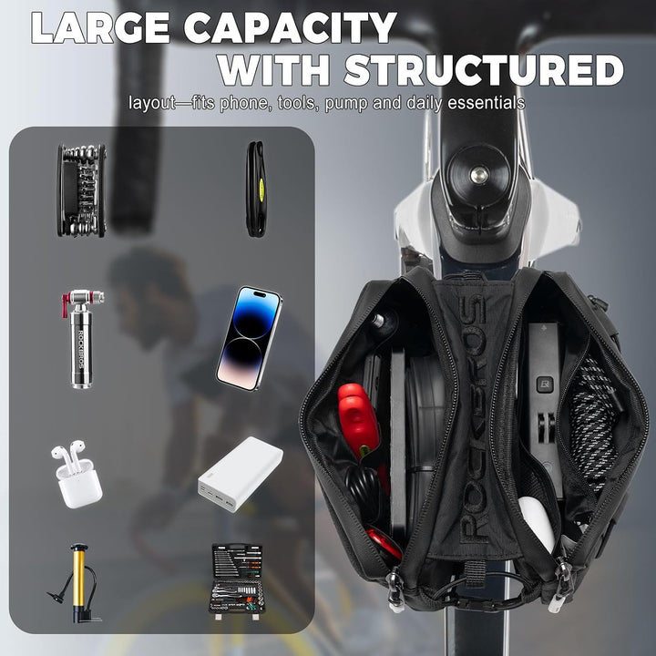ROCKBROS Rahmentasche 2-in-7 mit Schultergurt, Fahrradtasche Schlanke Oberrohrtasche mit Elastischer