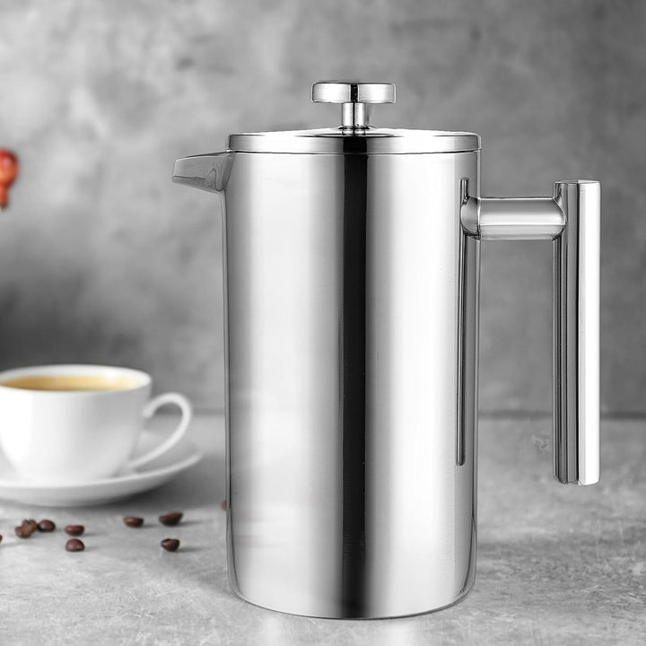 French Press Edelstahl Kaffeebereiter 1 Liter - Doppelwandige Thermo Kaffeepresse für Filterkaffee A