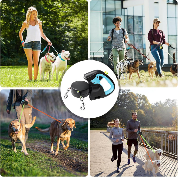 Doppelte Einziehbare Hundeleine, Rollleine Mit Led Licht, Ausziehbare Doppel Hundeleine Für 2 Hunde,
