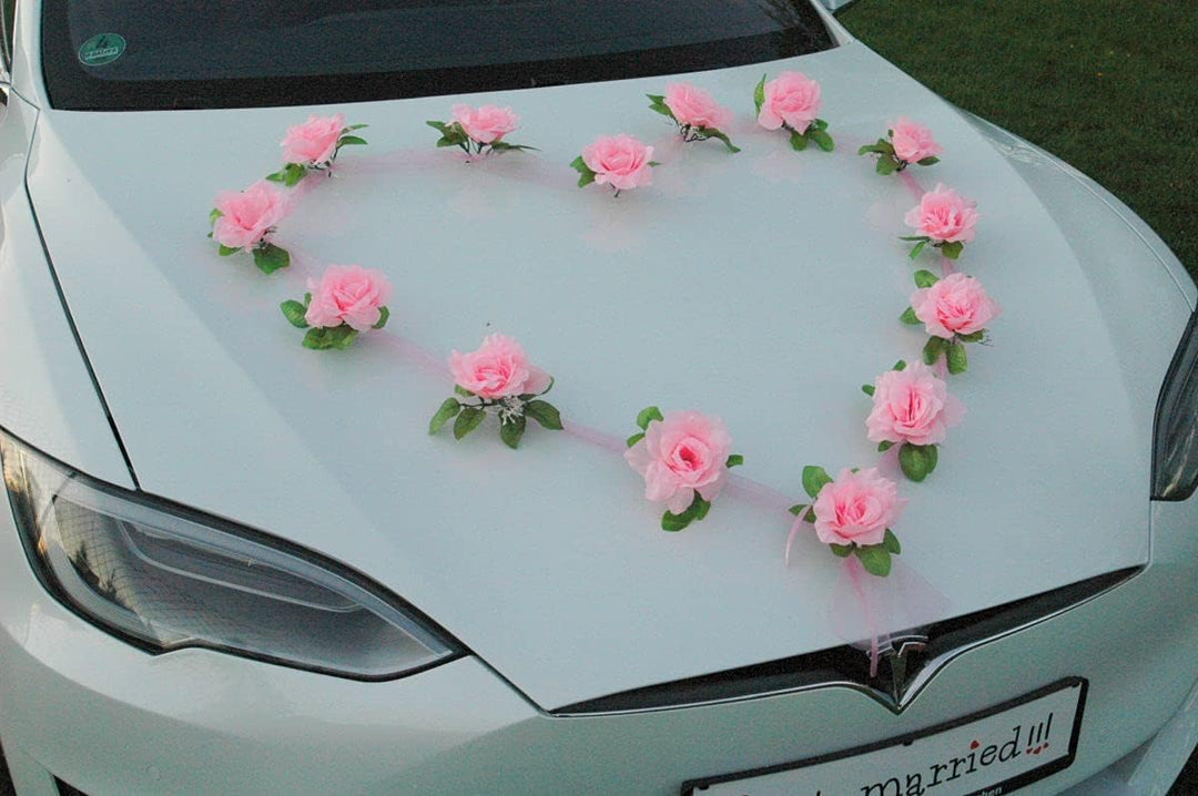 Autoschmuck Organza Herz Auto Schmuck Braut Paar Rose Deko Dekoration Hochzeit Car Auto Wedding Deko