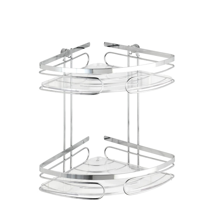WENKO Eckregal 2 Etagen Premium Edelstahl, Edelstahl rostfrei, 26.5 x 27.5 x 19 cm, Glänzend Duo, Du