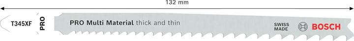 Bosch 100x PRO Thick and Thin Multi Material T345XF Stichsägeblatt (für Holz mit Nägeln, Stahl, Läng