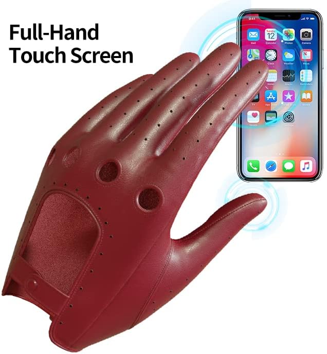 MGGMOKAY Damen Leder Autohandschuhe Lederhandschuhe Ungefüttert M Rot(thouchscreen), M Rot(thouchscr