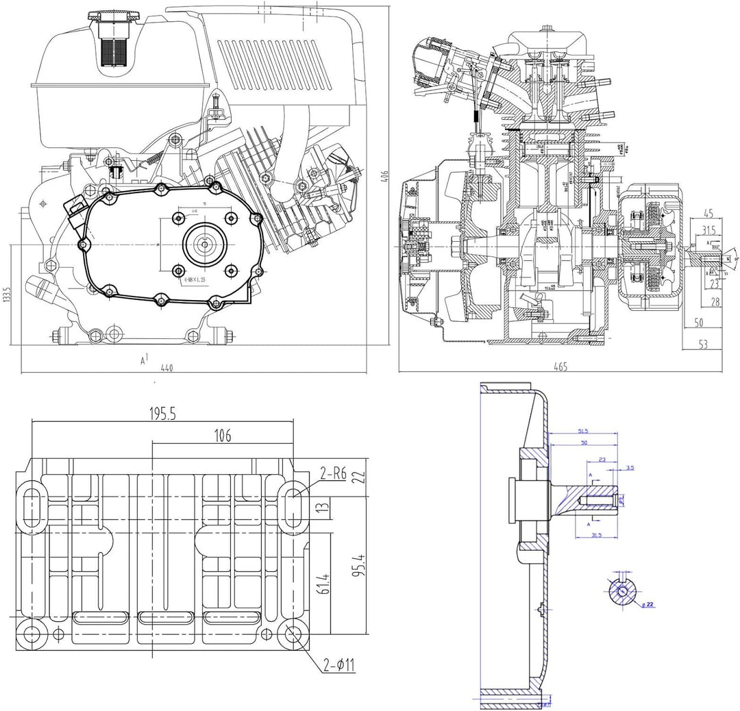 LIFAN 177 Benzinmotor 6,6 kW 9 PS 270 ccm mit Ölbadkupplung und Reduktionsgetriebe 2:1 E-Start