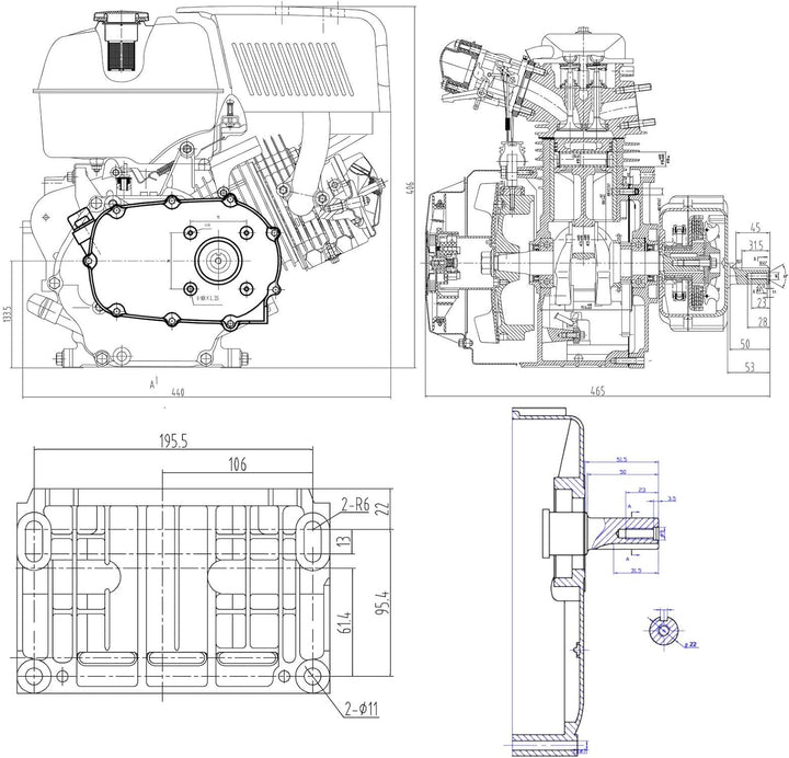 LIFAN 177 Benzinmotor 6,6 kW 9 PS 270 ccm mit Ölbadkupplung und Reduktionsgetriebe 2:1 E-Start