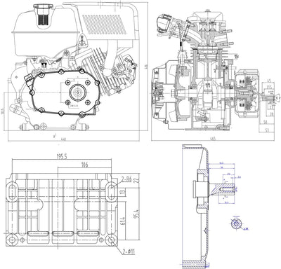 LIFAN 177 Benzinmotor 6,6 kW 9 PS 270 ccm mit Ölbadkupplung und Reduktionsgetriebe 2:1 E-Start