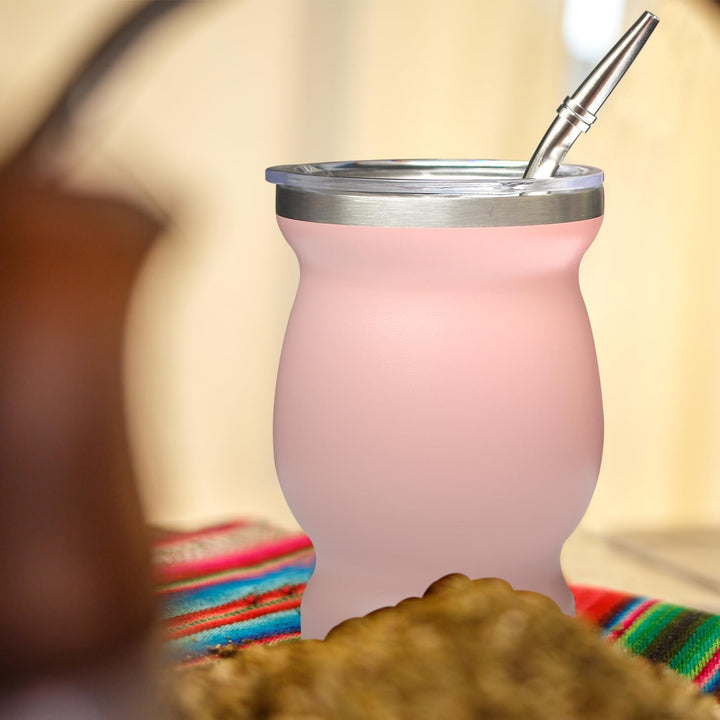 Yerba Mate Tee Set (Mate Becher), Edelstahl-Teetassen-Set mit einem multifunktionalen Deckel, zwei T