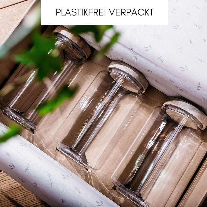 Econovo® Vorratsgläser eckig Set mit Deckel 1200ml (3-teilig) aus mundgeblasenem Borosilikatglas, st
