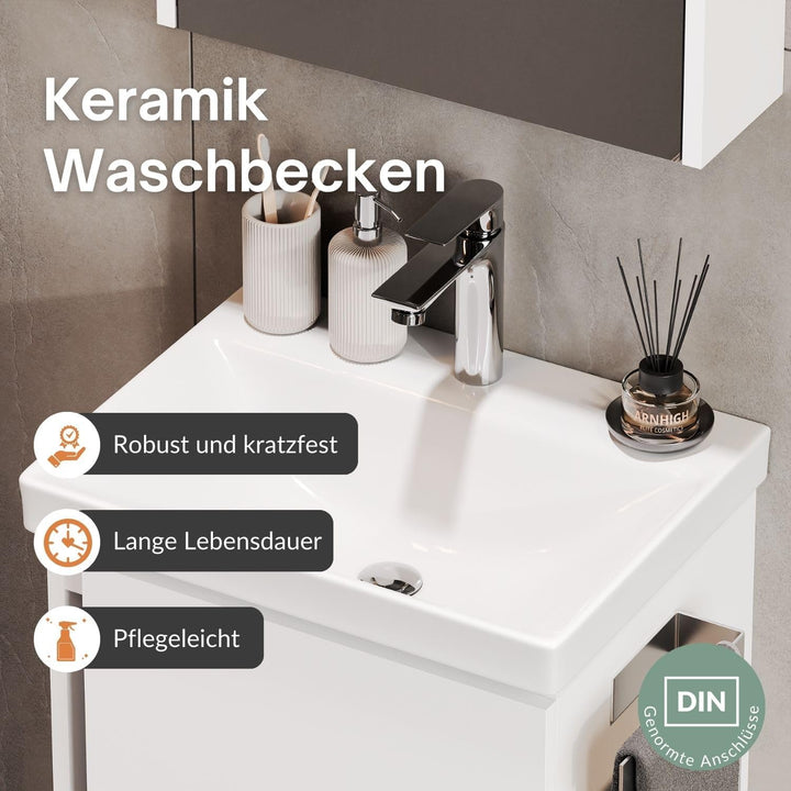 Planetmöbel Waschtisch mit Unterschrank 50 cm inkl. Waschtischarmatur Chrom, Badmöbel Set mit Waschb
