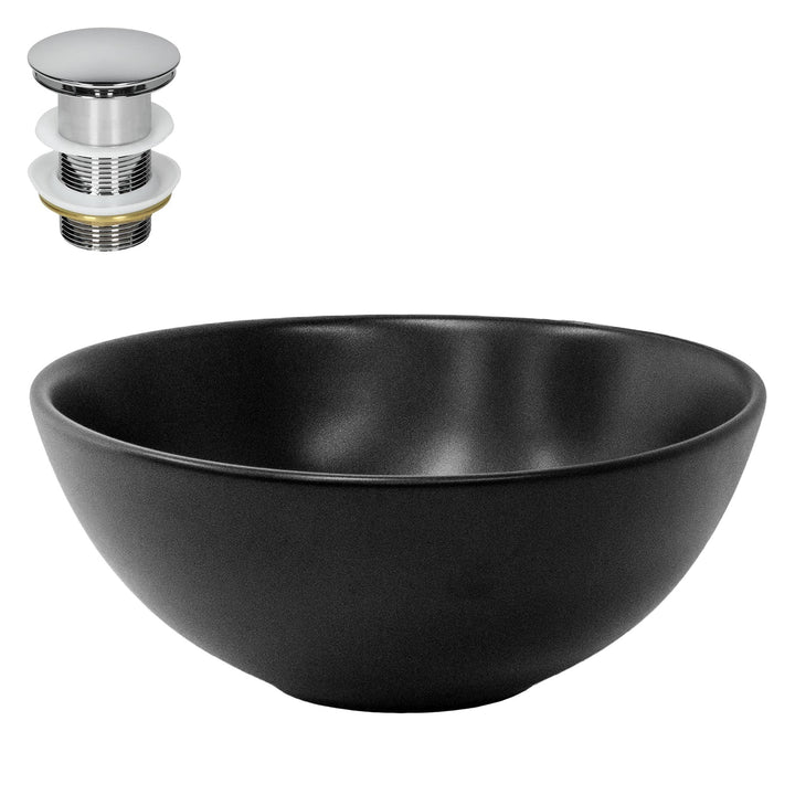 ML-Design Waschbecken aus Keramik in Schwarz matt Ø 280 x 150 mm mit Ablaufgarnitur, Runde Aufsatzwa