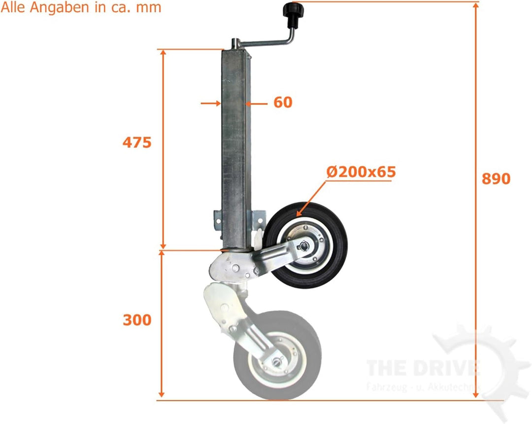 The Drive - 16358 - Anhänger Stützrad Automatik-Stützrad Vierkant 60mm, 400kg Stützlast