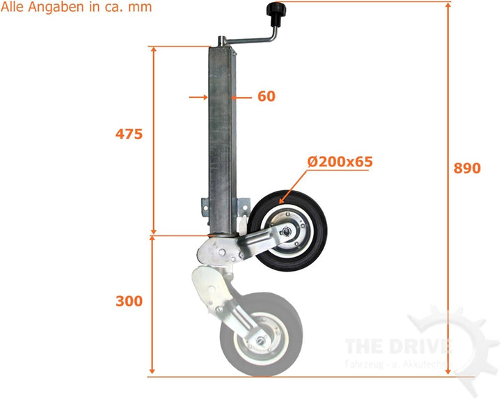 The Drive - 16358 - Anhänger Stützrad Automatik-Stützrad Vierkant 60mm, 400kg Stützlast