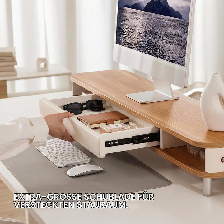 Fenge Dual Monitorständer mit AusziehenSchublade,Tragfähigkeit 35kg,Eiche, Eiche