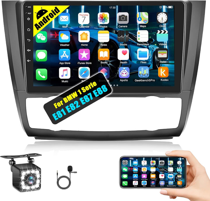 CAMECHO Android 13 Autoradio für BMW 1 Serie E81 E82 E87 E88 mit Navi,9-Zoll Auto Radio Touch Displa