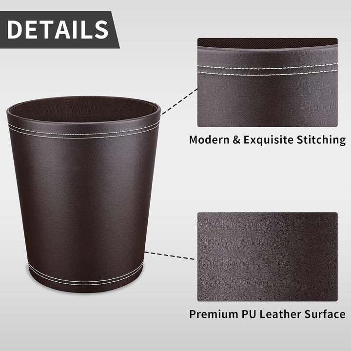GORESE Papierkorb Büro - Papierkorb aus Leder in Schwarz, modernes Design, Mülleimer für Küche, Bad,
