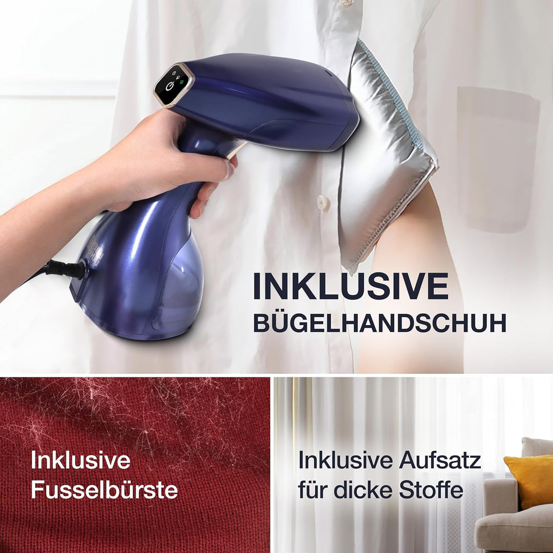 LEBENLANG Steamer Dampfglätter 1500W & 25g/min LCD - 300ml Dampfbürste mit Bügelhandschuh - Dampf Gl