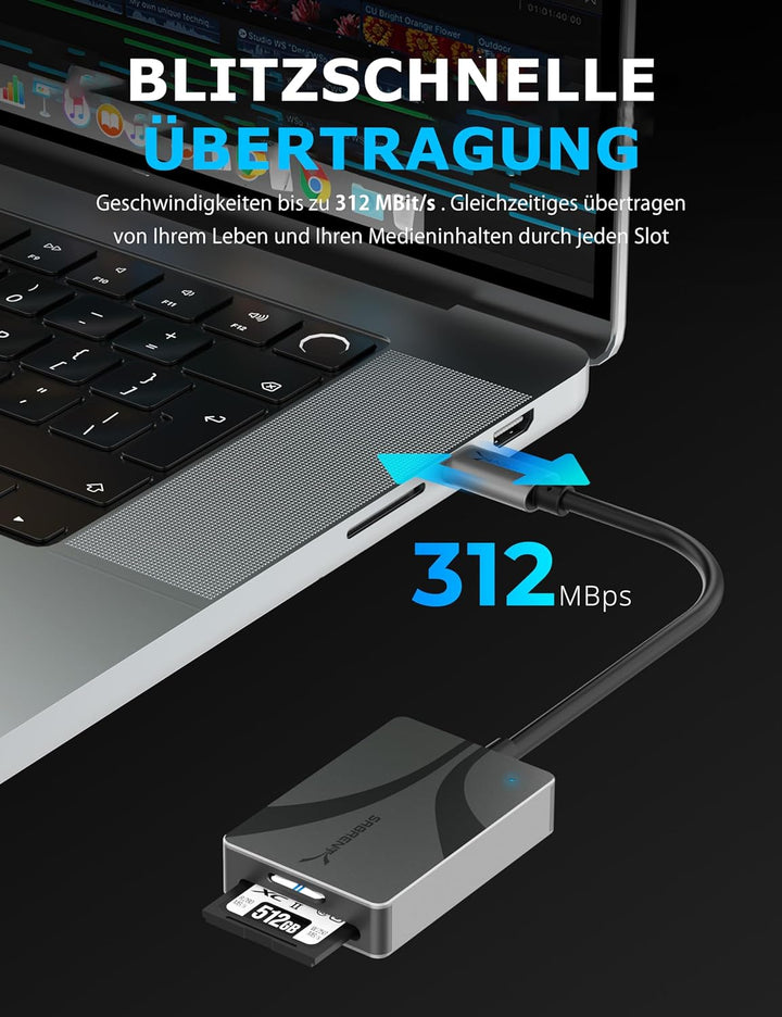 SABRENT SD, Micro SD USB C Kartenleser, USB 3.2 Speicherkartenleser, 312 MBps High Speed Externe Kar
