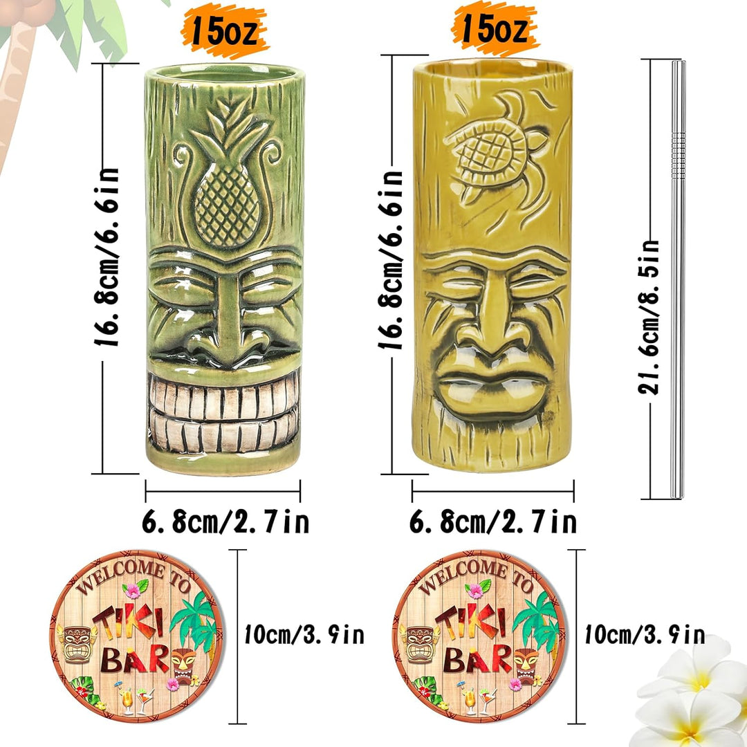 Tiki-Tassen-Set 2 Stück Hawaii-Party-Becher aus Keramik, für Cocktails, hochwertiges Tassen-Set mit