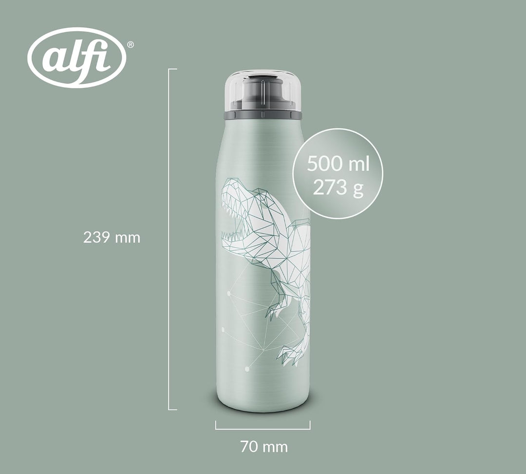 alfi KIDS ISO BOTTLE 500ml, Dinos, Isoliertrinkflasche Kinder Edelstahl, absolut dicht mit Drehversc